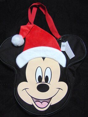 Disney Parks Santa Mickey Mouse Big Head Tote Bag Jumbo Large Christmas NEW